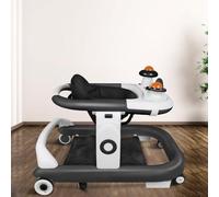 Andador de bebé con bandeja multiactividad interactiva con música extraíble, ajustable en altura y fácilmente plegable, hasta 12 kg, 70 x 56 x 42 cm, color negro