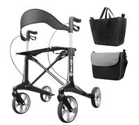 Andador de carbono plegable y ligero con asiento, andador estrecho para apartamentos, andadores plegables para personas mayores con un peso de 6 kg, mango ajustable altura 78-98 cm (negro)