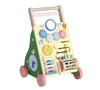 Andador de madera 10 en 1 con centro de juego de motricidad, mango deslizante de altura ajustable, clasificador de forma, xilófono, tambor de ruedas y compartimento de almacenamiento - Andador de