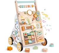 Andador de Madera para Bebé con Ruedas - Baby Juguete Montessori para Aprender a Caminar - Centro de Actividades para Niños y Niñas de 1 Año - Altura y Velocidad Ajustables - bebés +12 ( Naranja)