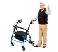 Andador de marco para caminar con reposapiés, andador plegable de 4 ruedas con asiento acolchado, respaldo y reposapiés plegables, rodadores, andador de rodillo, altura ajustable: 75 ~ 86 cm