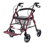 Andador de movilidad con asiento ruedas de 8 pulgadas, andador plegable ligero para personas mayores con canasta, respaldo y reposapiés, para todo terreno al aire libre (color: rojo)