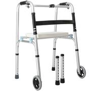 Andador de movilidad con marco para personas mayores, andador con ruedas plegable de cuatro patas, para ancianos, discapacitados, ligero, con ruedas + tabla de asiento, entrenamiento de