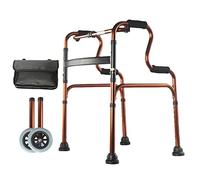 Andador de movilidad para personas mayores, andador geriátrico, andador de ancianos, plegable con 2 ruedas, rodillos rodantes, altura ajustable, marco de ayuda a la movilidad, B, latón