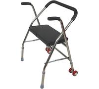 Andador de movilidad para personas mayores, andador plegable con polea de asiento, taburete de bastón de cuatro patas, silla de ruedas