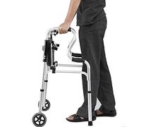 Andador de movilidad plegable para caminar con asiento de cuero, caminantes ligeros para adultos con discapacidad para mujeres con ruedas, altura ajustable interior/exterior (color: con ruedas)