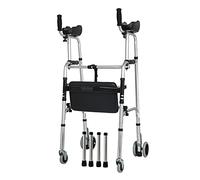 Andador de postura vertical Andador de movilidad para personas mayores Andador con andador de pie con asiento y ruedas grandes Reposabrazos acolchados Andador con andador plegable de pie para persona