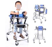 Andador de rehabilitación pediátrica ajustable con ruedas para apoyo de movilidad infantil, ideal para parálisis cerebral y entrenamiento de paraplejia en casa o hospital