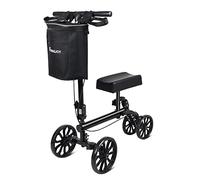 Andador de rodilla direccionable con freno de mano doble y ajuste de altura del mango, para lesiones de pies, muletas compactas alternativas (negro)