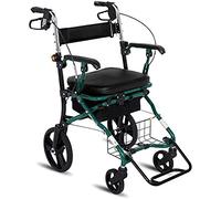 Andador de ruedas con marco para caminar, ayuda plegable para caminar, asiento ajustable en altura con asiento y cesta lateral inferior, andador para ancianos, pequeño regalo Safehappy