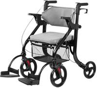 Andador de ruedas con ruedas de transporte - Andador plegable 2 en 1 para personas mayores con respaldo suave y reposapiés desmontables - Andador de 4 ruedas