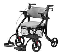 Andador de transporte para silla de ruedas para personas mayores - Andador plegable 2 en 1 con respaldo suave y reposapiés desmontables - Soporta hasta 220 libras - Ayuda para la movilidad en las