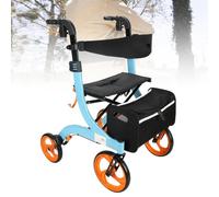 Andador eléctrico plegable para silla de ruedas con frenos dobles, asiento, bolsa de almacenamiento desmontable, altura ajustable, diseño ligero para personas mayores y usuarios discapacitados