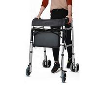 Andador en silla de ruedas, andador de rehabilitación para personas mayores de cuatro ruedas con asiento y freno de mano Bastón antideslizante de altura ajustable con hospital