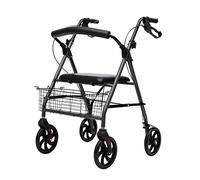 Andador estándar con asiento para ancianos, plegable, de acero, para rehabilitación, entrenamiento de movilidad, con cesta de respaldo, altura ajustable