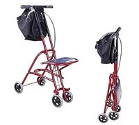 Andador estándar de 4 ruedas con asiento regulable en altura para personas mayores y pacientes postoperatorios. Bastón de compras.