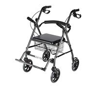 Andador estándar de 4 ruedas con ruedas, respaldo de asiento, frenos bloqueables, plegable, movilidad rodante, ayuda para caminar para adultos mayores