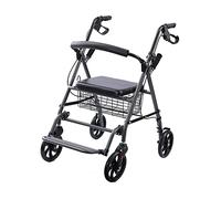 Andador estándar para ancianos, plegable, con frenos bloqueables, con asiento, respaldo, cesta y pedal de pie para adultos con discapacidad y personas mayores
