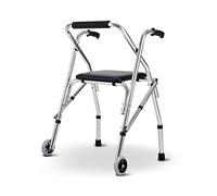 Andador estándar para personas mayores, marco plegable de aluminio con ruedas y ajuste de altura del asiento, entrenamiento de rehabilitación soporta hasta 220 libras