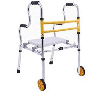 Andador estándar plegable con asiento de descanso y 2 ruedas de altura ajustable para personas mayores, ayuda para la movilidad para caminar, auxiliar de rehabilitación