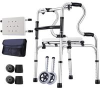 Andador estándar Plegable con Marco de Aluminio Ajustable, Andador Auxiliar de rehabilitación de aleación de Aluminio DEA con Asiento Desmontable para Adultos.