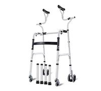 Andador estándar plegable para personas mayores, andador auxiliar de rehabilitación de aleación de aluminio con 5 ruedas, soporte axilar de espuma, tapete para pies estilo trineo, ayuda de movilidad
