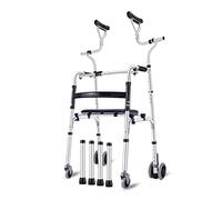 Andador estándar plegable para personas mayores, andador auxiliar de rehabilitación de aleación de aluminio con 5 ruedas, soporte axilar de espuma, tapete para pies estilo trineo, ayuda de movilidad