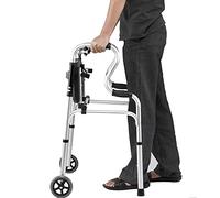 Andador ligero con ruedas para personas mayores con asiento, ayuda para caminar de aluminio plegable para interiores/exteriores, andadores con ruedas portátiles de altura ajustable (Color : With