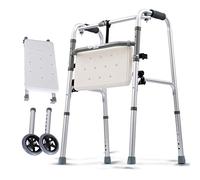 Andador ligero estándar plegable para caminar, andador 2 en 1 con asiento de baño y 2 ruedas, ayuda para discapacitados con acabado de aluminio