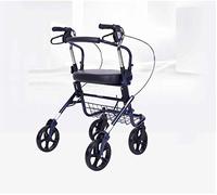 Andador Ligero Plegable de Cuatro Ruedas con Asiento Acolchado, Asas ergonómicas y Marco para Caminar Desmontable para Cesta de la Compra (Azul)