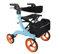 Andador médico con asiento, sistema de frenado, asas cómodas y respaldo, carrito de compras plegable para ancianos (azul) confiable