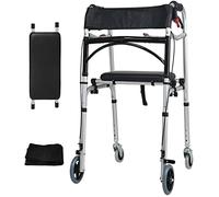 Andador multifunción con asiento con ruedas Diseño de freno de mano Altura ajustable Capacidad de carga máxima 250 libras (Color: Negro)