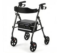 Andador para Ancianos, 4 Ruedas Andadores Adultos Plegable con Asiento | para Todo Terreno, Regulable en Altura Asiento y Mango de Altura, Frenos Manuales y Bloqueables, con Bolsa de Almacenamiento