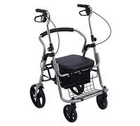 Andador para ancianos Andador con ruedas con asiento, 4 ruedas Ayudas para caminar Plegable, Andador con ruedas para trabajo pesado Marco de aleación de aluminio de calidad liviana