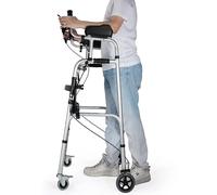 Andador para Ancianos, Andador con Ruedas Multifuncional, Andador Vertical con Soporte para el Antebrazo y Asiento y Frenos de Cuero, Andador Plegable con Ruedas