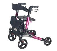 Andador para ancianos Andador con ruedas para niños con asiento, andador con ruedas, plegable, 4 ruedas, ayudas para caminar, sistema de freno doble, utilizado para personas mayores que caminan,Purple