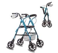 Andador para ancianos, andador de cuatro ruedas con frenos, ligero, plegable, marco de aluminio, rueda giratoria, estándar, altura ajustable, estrella de luz