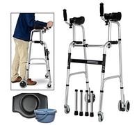 Andador para Ancianos,Andador de interior, andador, andadores plegables con asiento y reposabrazos, puede sentarse o empujar polea multifunción equipo de rehabilitación para personas discapa