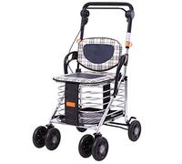 Andador para ancianos Andador ligero de aleación de aluminio, carrito portátil plegable, carrito de la compra de 4 ruedas, andador para ancianos con doble freno