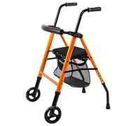 Andador para ancianos Andador plegable de cuatro ruedas, andador naranja con ruedas, andador, marco para caminar, ayuda para la movilidad, bolsa de compras ajustable en altura