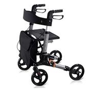 Andador para Ancianos, Andador Rollator, Andador de 4 ruedas for personas mayores, andador y soporte de espalda extraíble, ligero, plegable, de aluminio, ajustable en altura(Grey)