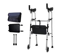Andador para ancianos Andadores con ruedas Andador de 2 ruedas, con asiento, Andador plegable de dos botones de lujo, Andador vertical, Ligero y portátil, Ancianos, Ped, Material: Aleación de aluminio