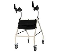 Andador para ancianos Andadores con ruedas Andador de 4 ruedas, Andador plegable de lujo con dos botones, Andador vertical, Ligero y portátil, Ancianos, Ped, Material: Acero al carbono, Carga: 400 Ib
