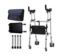 Andador para ancianos Andadores con ruedas Andador de 4 ruedas, con asiento, andador plegable ligero de lujo con 2 botones, ligero y portátil, para personas mayores, pediátrico, material: aleación de
