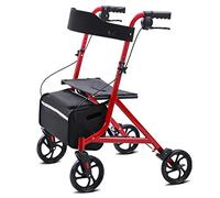 Andador para ancianos Andadores con Ruedas Andadores con Ruedas Andador Estándar Plegable, Ayuda para Caminar de Movilidad Roja para Ancianos, Andador de 4 Ruedas con Asiento y Cesta, Ligero (Color :