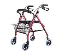 Andador para ancianos Andadores con ruedas con asiento y ruedas, andadores de pie con frenos, andadores plegables para personas mayores, marco de acero duradero que soporta hasta 400 libras, rojo