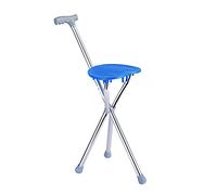 Andador para Ancianos,Bastón con asiento Bastón Silla Bastón Anciano Taburete plegable de tres patas Andador antideslizante, marrón, azul Práctico