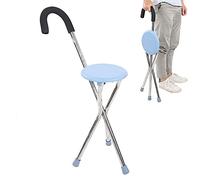 Andador para Ancianos,Bastón para caminar con asiento, asiento plegable, asientos para bastón, bastón para ayudar a practicar deportes y ejercicios, taburete portátil de altura ajustable par