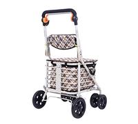 Andador para ancianos Carrito de la compra para ancianos con cesta de almacenamiento | Andador plegable con 6 ruedas y asiento, frenos bloqueables, con tira de reflexión nocturna, silla de descanso de