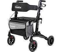 Andador para Ancianos con Asiento: Andador de Carbono Ligero y Plegable para Viajes en el Maletero - Andadores para Personas Mayores Ligeros y Delgados para el Hogar Interiores y Exteriores (Negro)